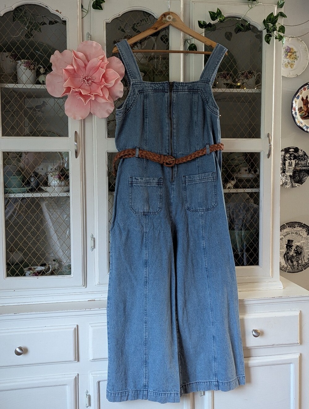 Pt Zero NWOT Retro Inspired Wide Leg Denim Zip-Front Jumpsuit Belted Overalls